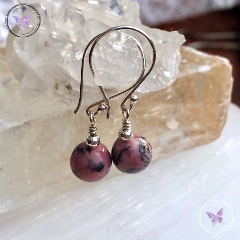 Classical Rhodonite Silver Earrings